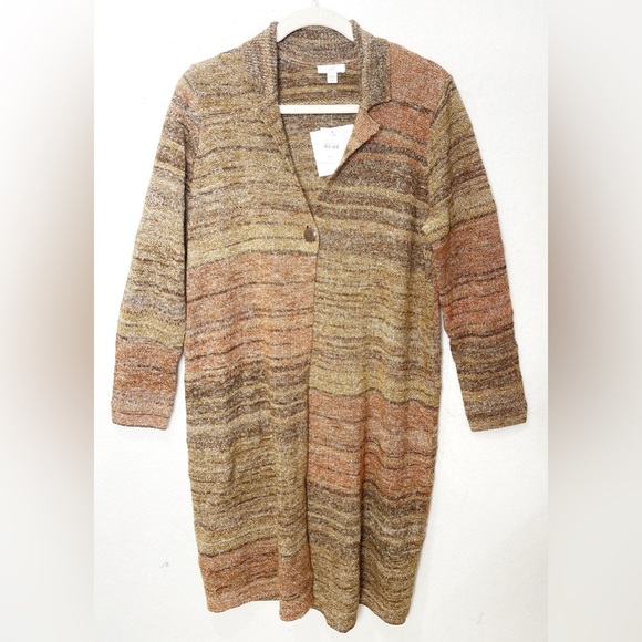 J.Jill Long Duster Cardigan Knit Sweater Hazelnut Multicolor Size Petite Medium - Picture 2 of 11